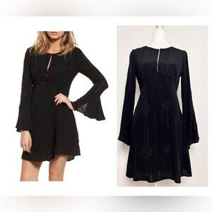 ASTR The Label Black Isadora Embroidered Eyelet Bell Sleeve Whimsigoth Dress XS